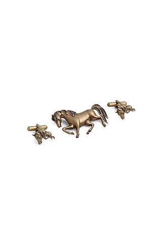 Antique Gold Cufflinks With Parade Horse Brooch by Cosa Nostraa