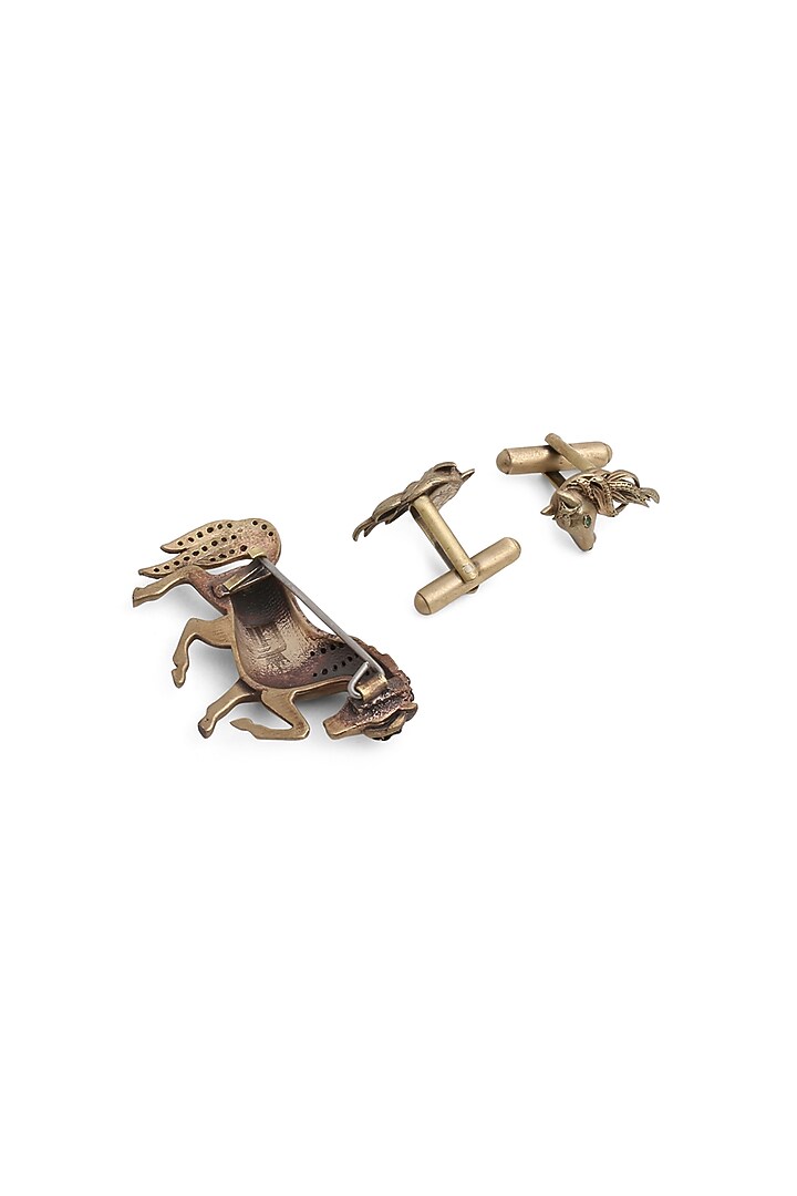 Antique Gold Cufflinks With Parade Horse Brooch by Cosa Nostraa at Pernia's Pop Up Shop