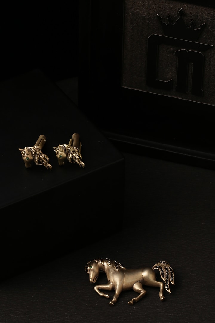 Antique Gold Cufflinks With Parade Horse Brooch by Cosa Nostraa at Pernia's Pop Up Shop