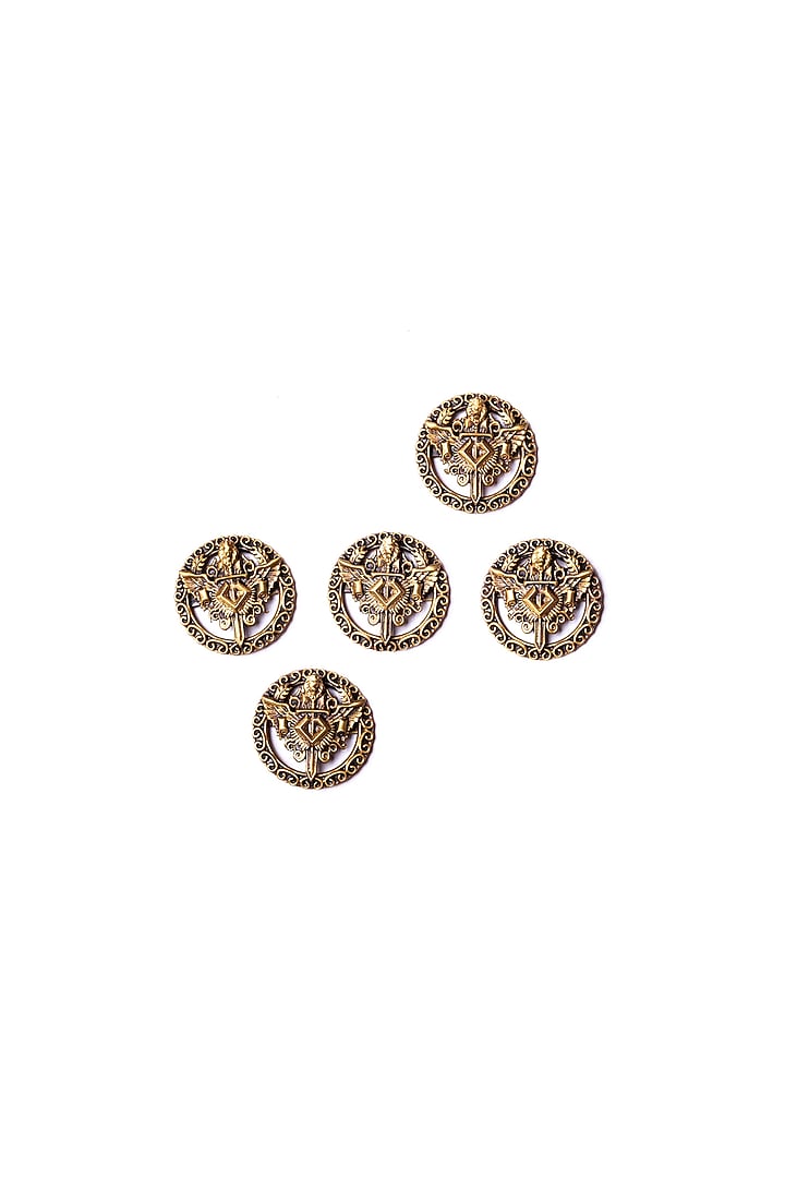 Antique Gold Knight Lion Shield Buttons (Set of 5) by Cosa Nostraa at Pernia's Pop Up Shop