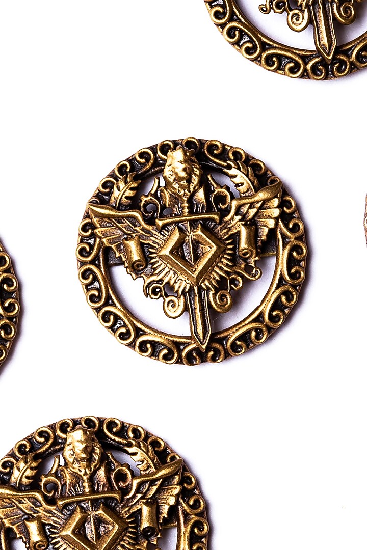 Antique Gold Knight Lion Shield Buttons (Set of 5) by Cosa Nostraa at Pernia's Pop Up Shop