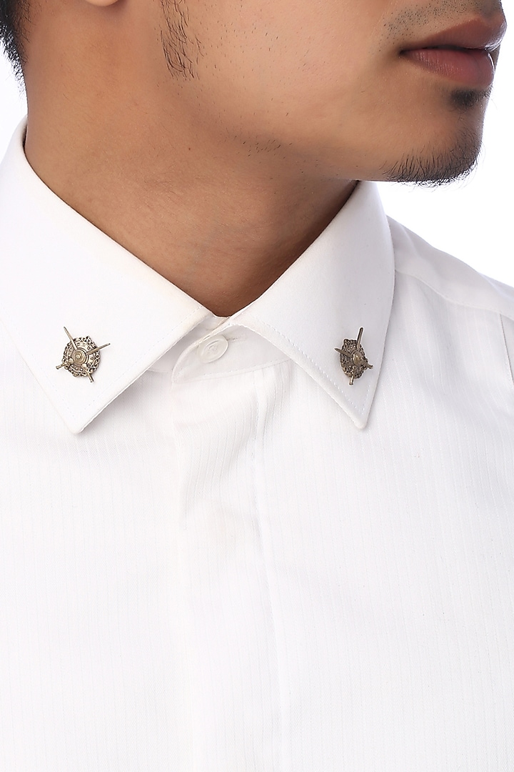 Antique Gold Shield & Sword Collar Tips by Cosa Nostraa at Pernia's Pop Up Shop