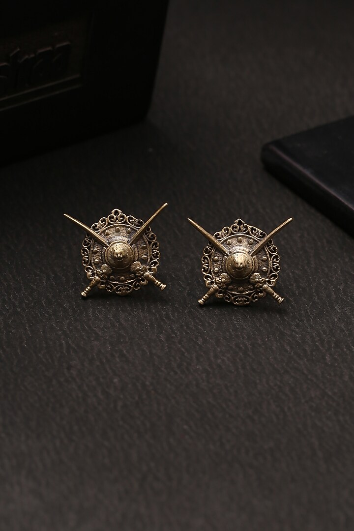 Antique Gold Shield & Sword Collar Tips by Cosa Nostraa at Pernia's Pop Up Shop