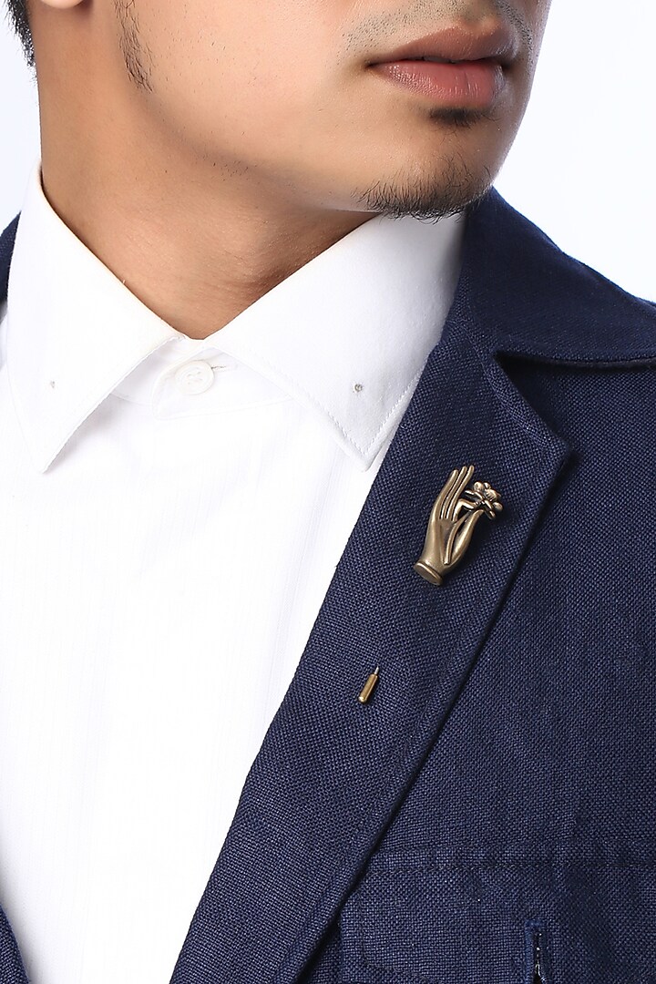 Antique Gold Lotus Hand Lapel Pin by Cosa Nostraa at Pernia's Pop Up Shop