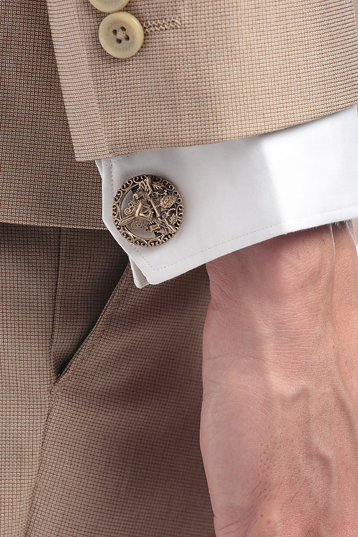 Antique Gold Knight Lion Shield Cufflinks by Cosa Nostraa at Pernia's Pop Up Shop