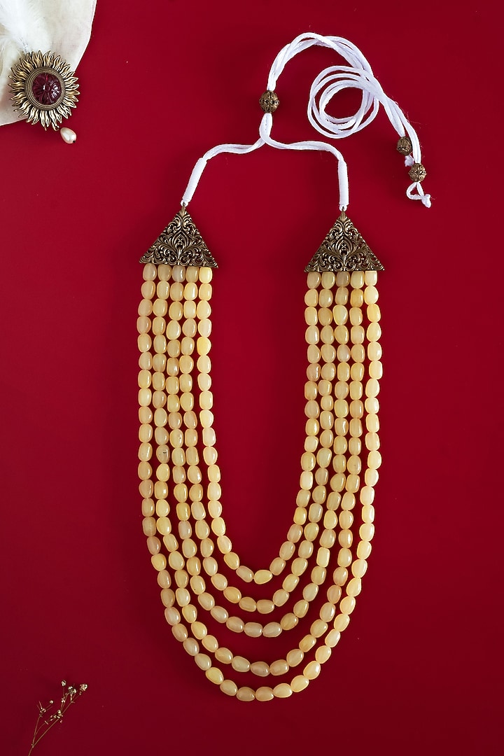 Pastel Yellow Glass Beaded Layered Mala by Cosa Nostraa at Pernia's Pop Up Shop