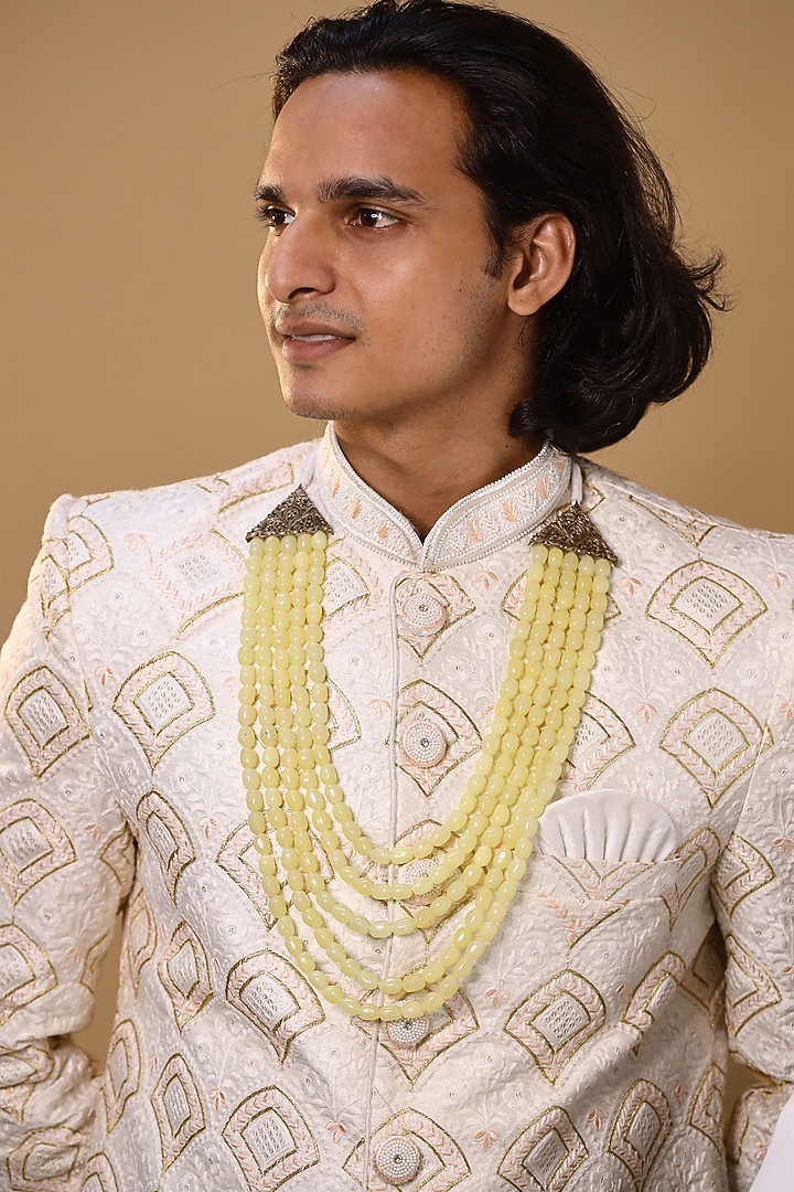 Pastel Yellow Glass Beaded Layered Mala by Cosa Nostraa at Pernia's Pop Up Shop