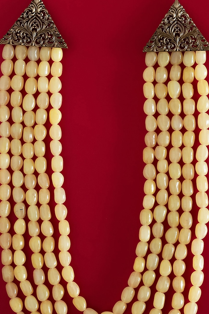Pastel Yellow Glass Beaded Layered Mala by Cosa Nostraa at Pernia's Pop Up Shop