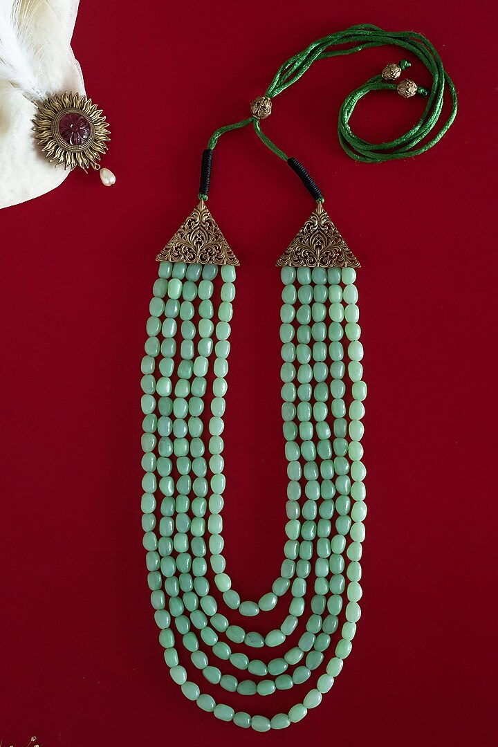 Pastel Green Glass Beaded Layered Mala by Cosa Nostraa at Pernia's Pop Up Shop