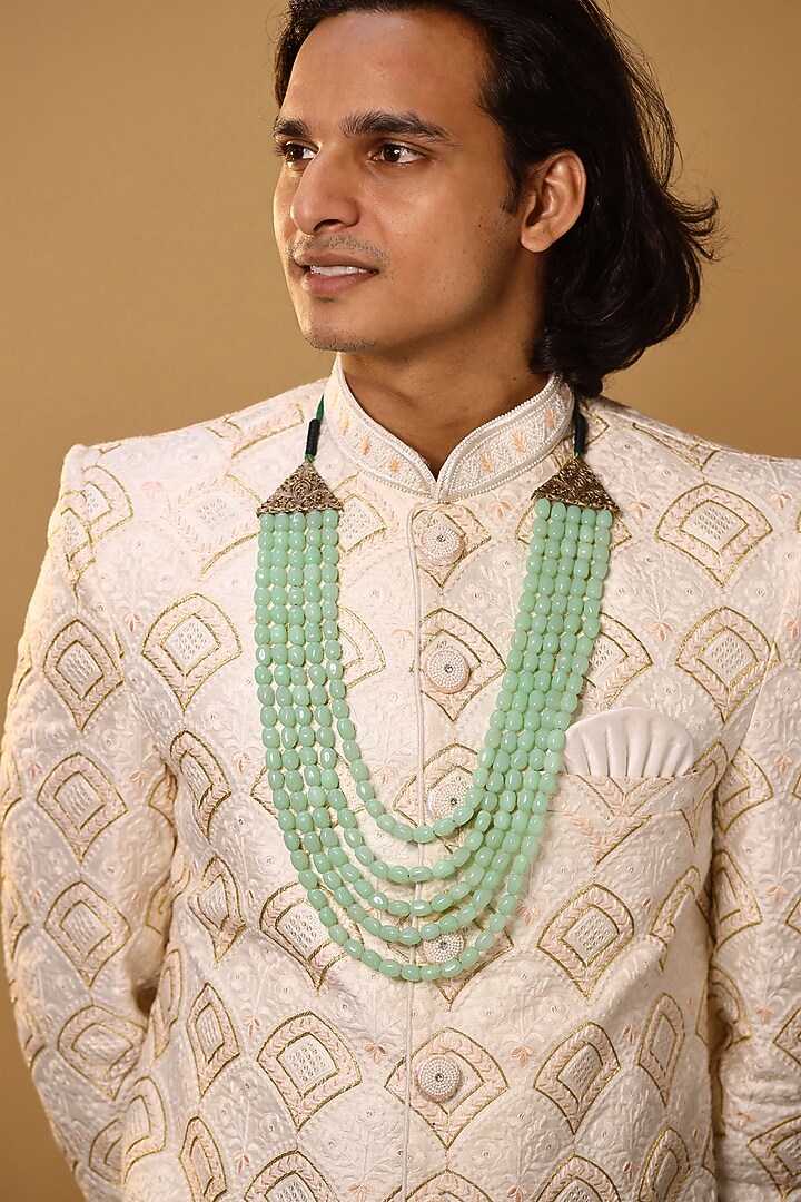 Pastel Green Glass Beaded Layered Mala by Cosa Nostraa at Pernia's Pop Up Shop