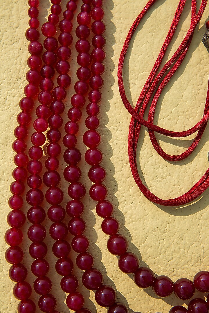 Maroon Glass Beaded Layered Mala by Cosa Nostraa at Pernia's Pop Up Shop