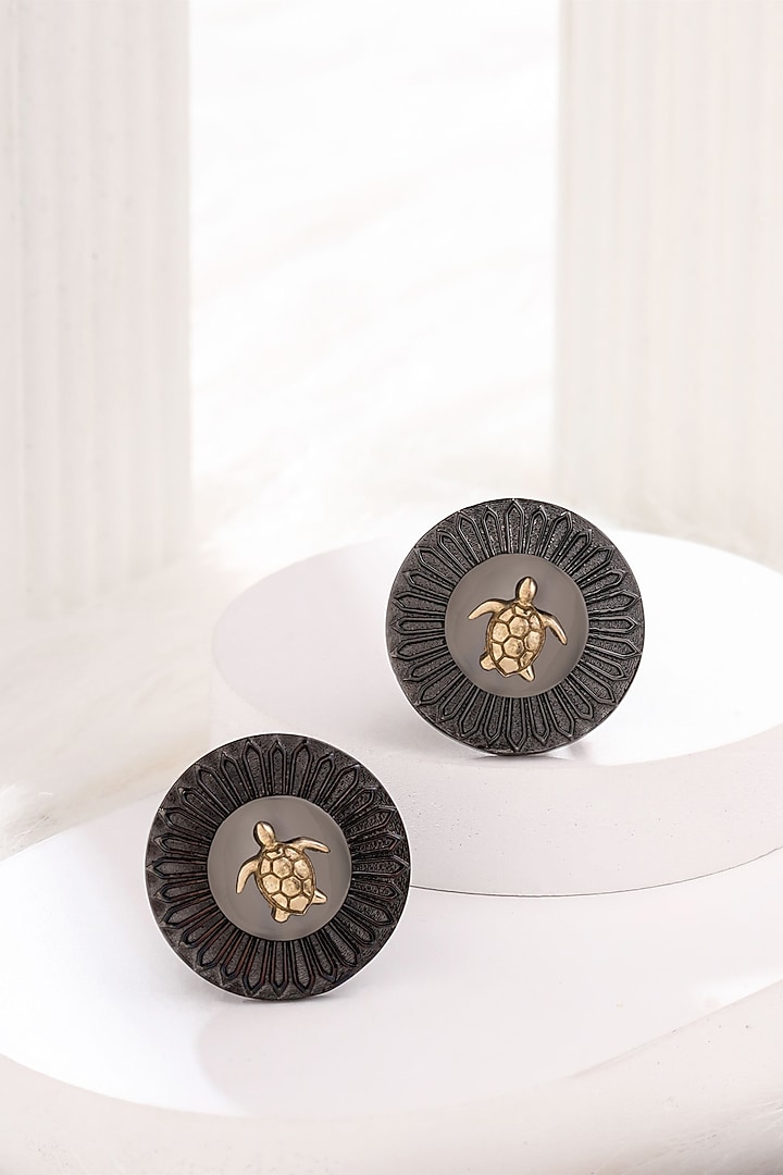 Grey Brass Turtle Twist Cufflinks by Cosa Nostraa at Pernia's Pop Up Shop