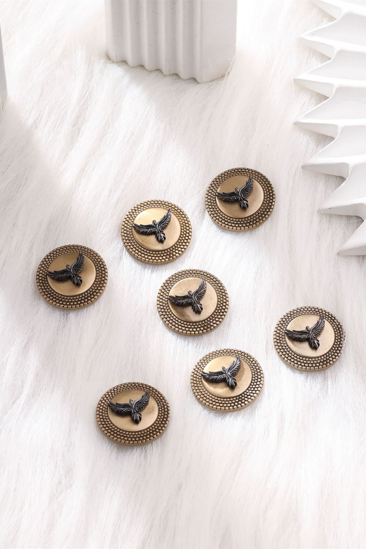 Antique Gold Brass Buttons (Set of 7) by Cosa Nostraa at Pernia's Pop Up Shop
