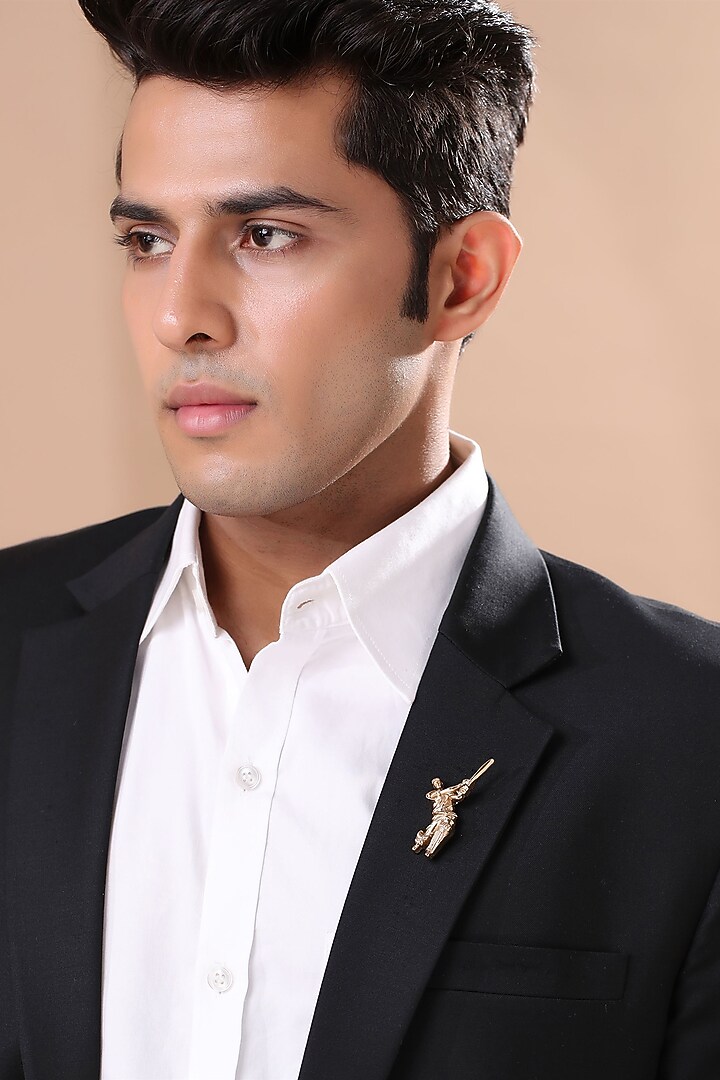 Gold Brass MS Dhoni Brooch by Cosa Nostraa at Pernia's Pop Up Shop