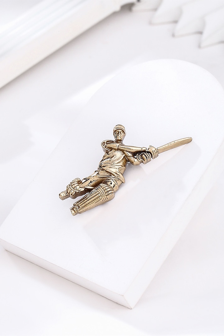 Gold Brass MS Dhoni Brooch by Cosa Nostraa