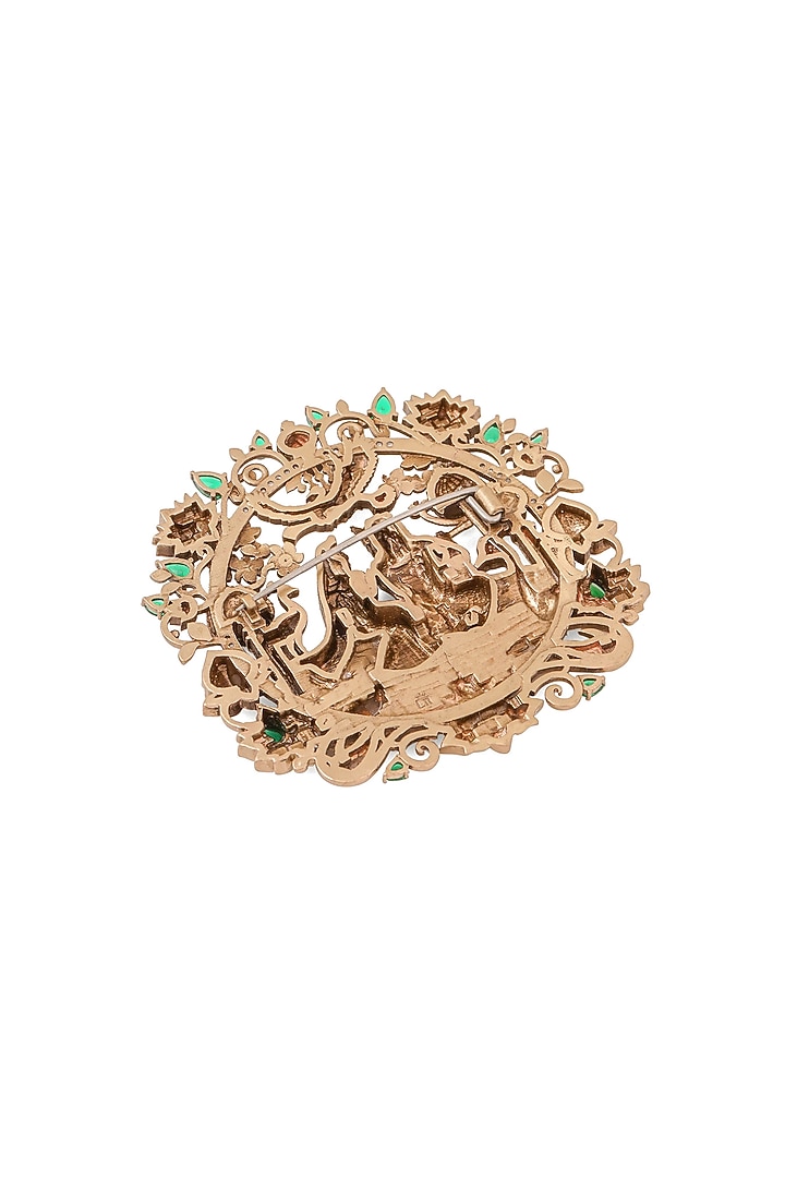 Oxidised Antique Gold Green Gemstone Radha-Krishna Brooch by Cosa Nostraa at Pernia's Pop Up Shop