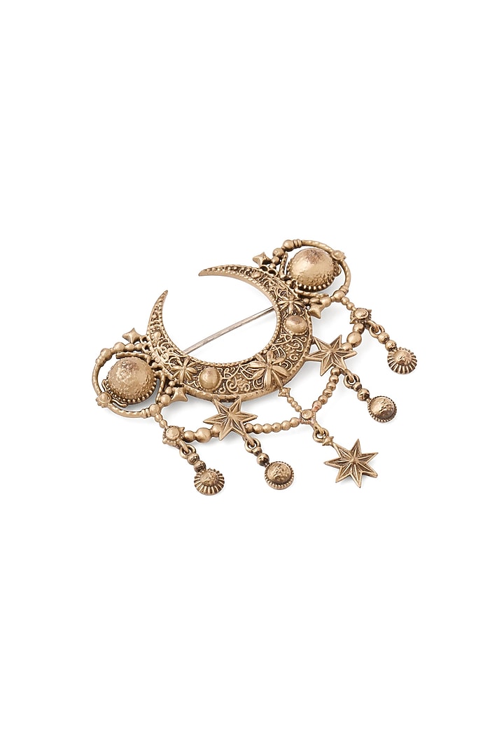 Oxidised Antique Gold Celestial Radiance Crescent Brooch by Cosa Nostraa at Pernia's Pop Up Shop