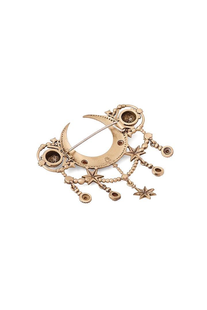 Oxidised Antique Gold Celestial Radiance Crescent Brooch by Cosa Nostraa at Pernia's Pop Up Shop