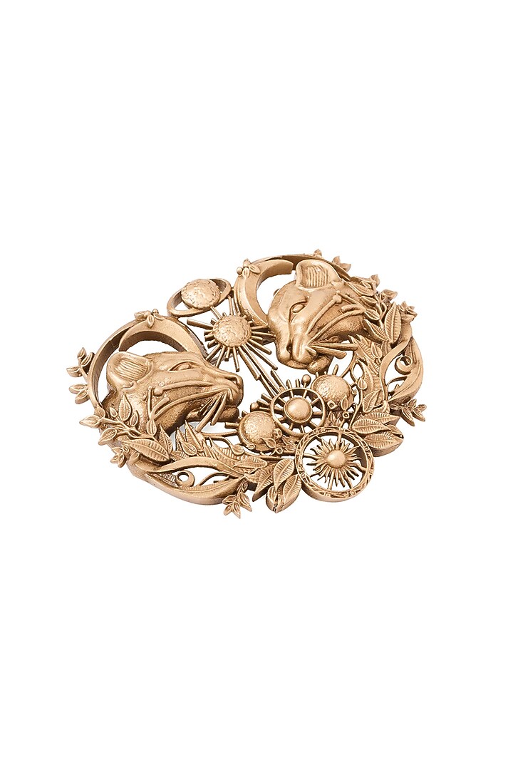 Oxidised Antique Gold Celestial Twin Lions Brooch by Cosa Nostraa at Pernia's Pop Up Shop