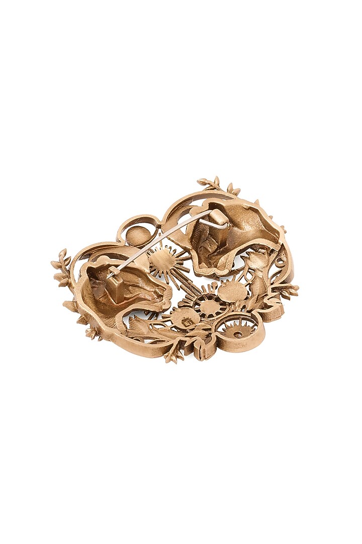Oxidised Antique Gold Celestial Twin Lions Brooch by Cosa Nostraa at Pernia's Pop Up Shop