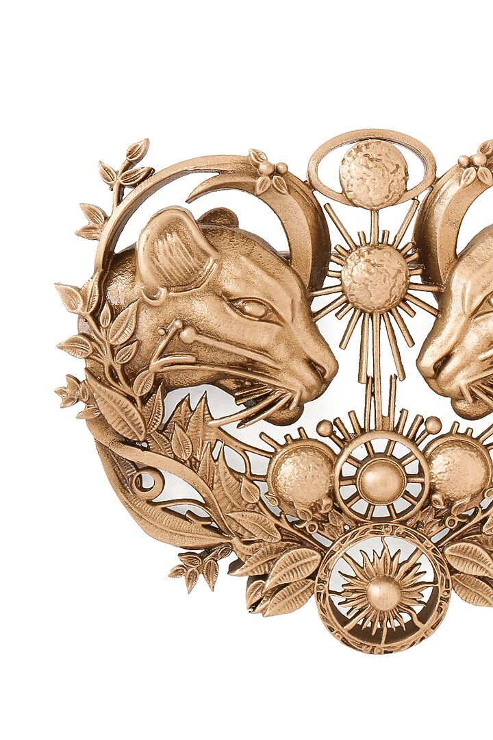Oxidised Antique Gold Celestial Twin Lions Brooch by Cosa Nostraa at Pernia's Pop Up Shop