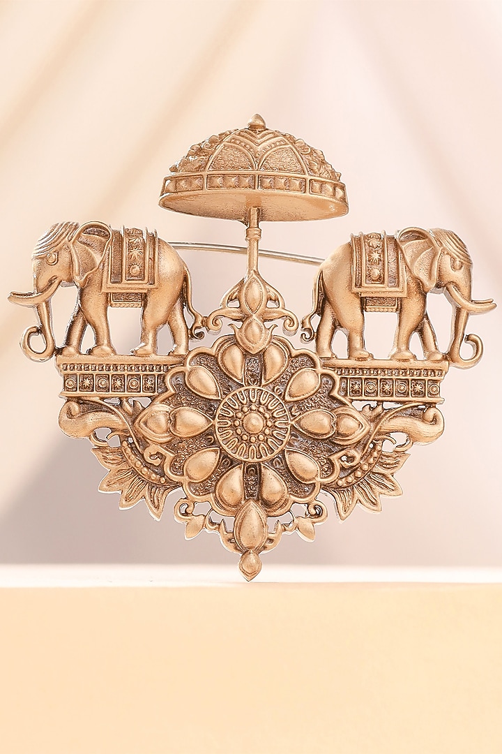 Oxidised Antique Gold Regal Elephant Chariot Brooch by Cosa Nostraa at Pernia's Pop Up Shop