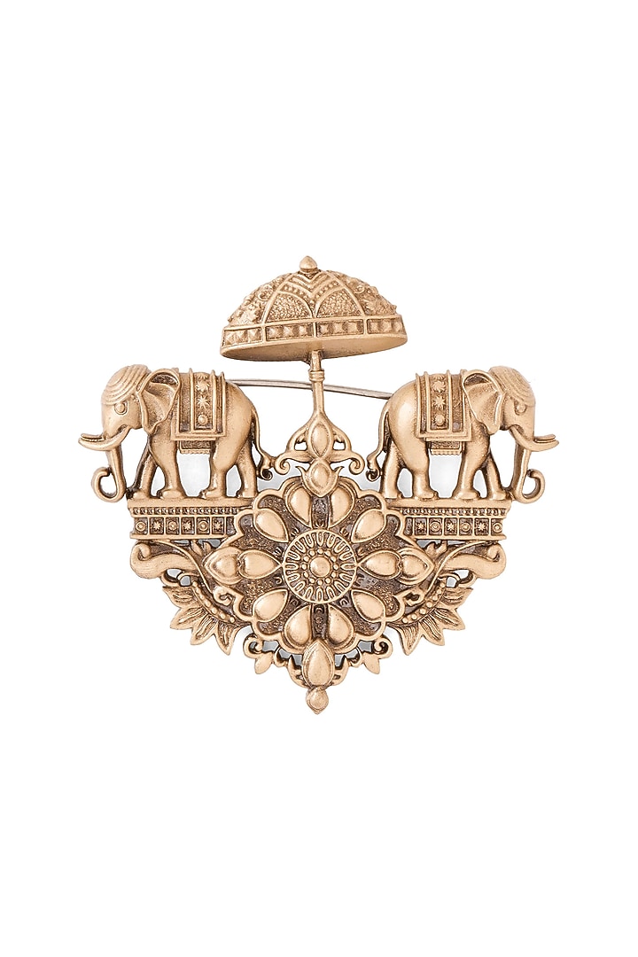 Oxidised Antique Gold Regal Elephant Chariot Brooch by Cosa Nostraa at Pernia's Pop Up Shop