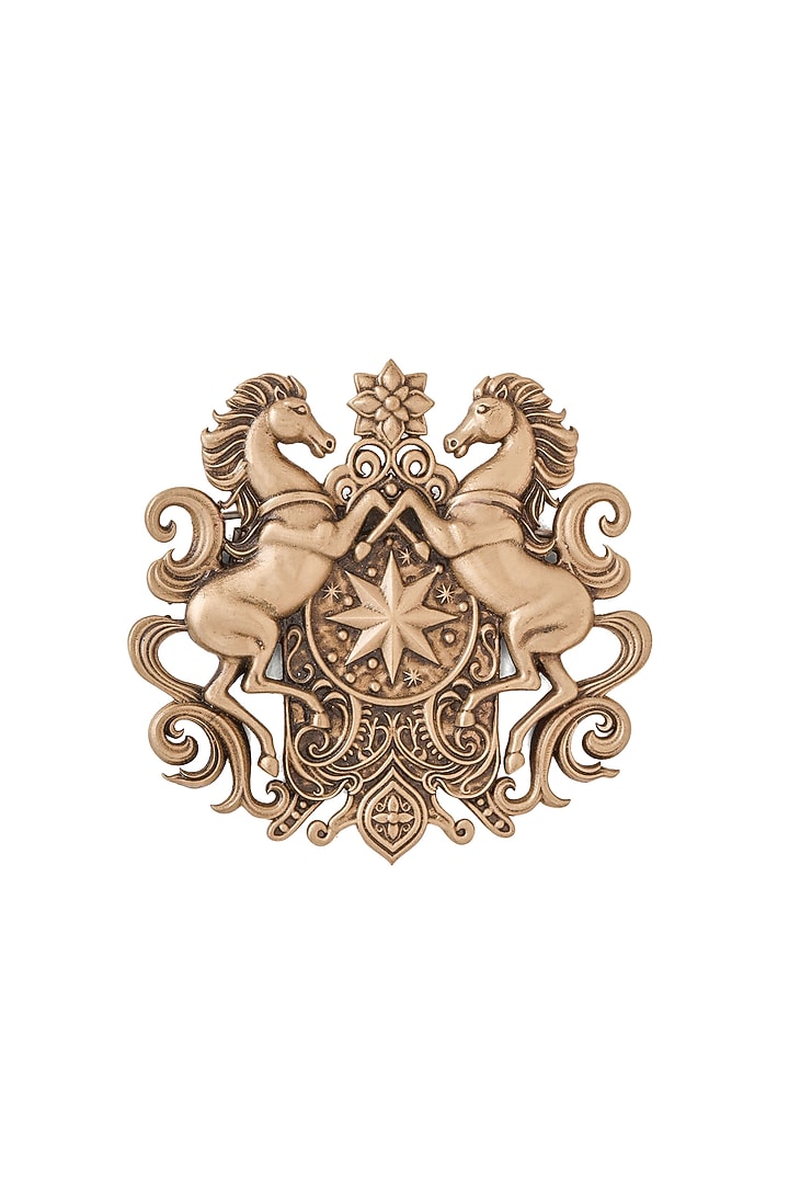 Oxidised Antique Gold Royal Stallion Crest Brooch by Cosa Nostraa at Pernia's Pop Up Shop