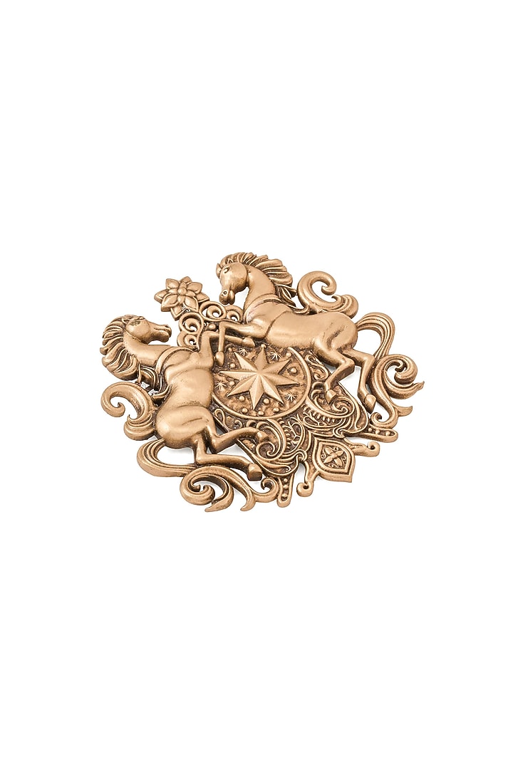 Oxidised Antique Gold Royal Stallion Crest Brooch by Cosa Nostraa at Pernia's Pop Up Shop