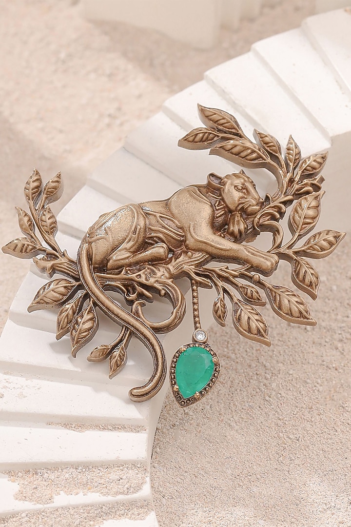 Oxidised Antique Gold Majestic Panther Power Brooch by Cosa Nostraa at Pernia's Pop Up Shop
