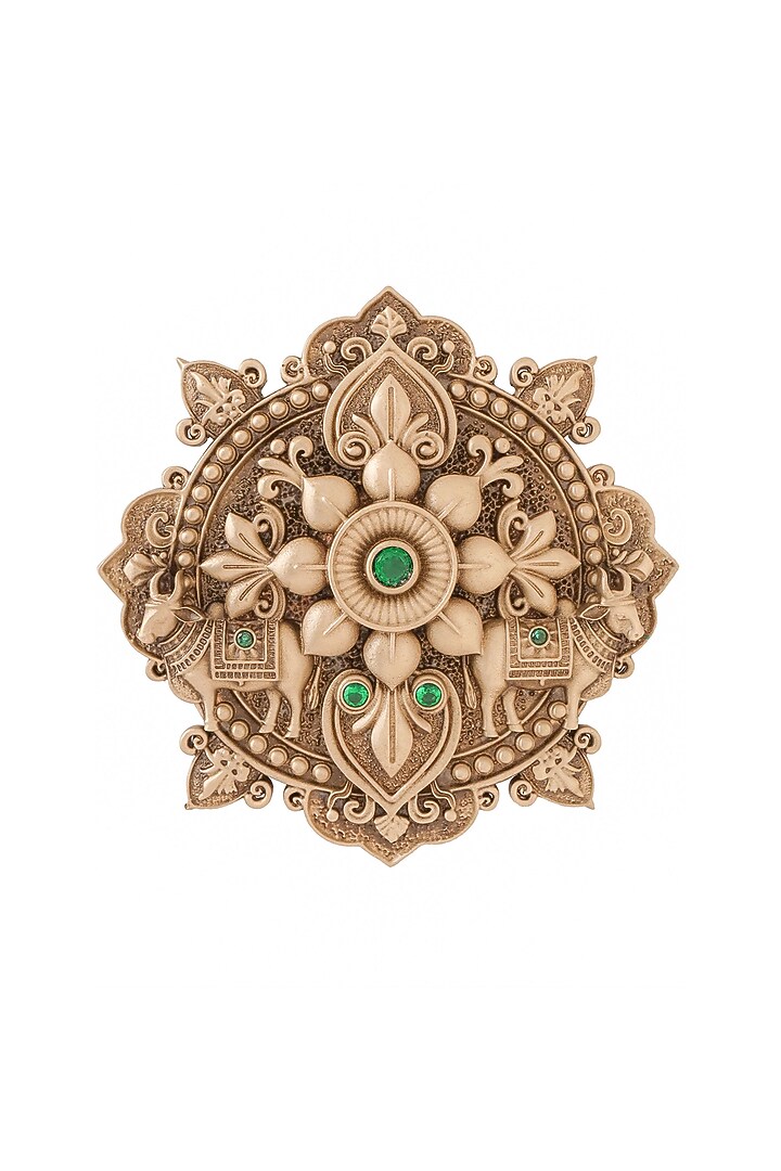 Oxidised Antique Gold Emerald Stone Verdant Crystal Radiance Brooch by Cosa Nostraa at Pernia's Pop Up Shop