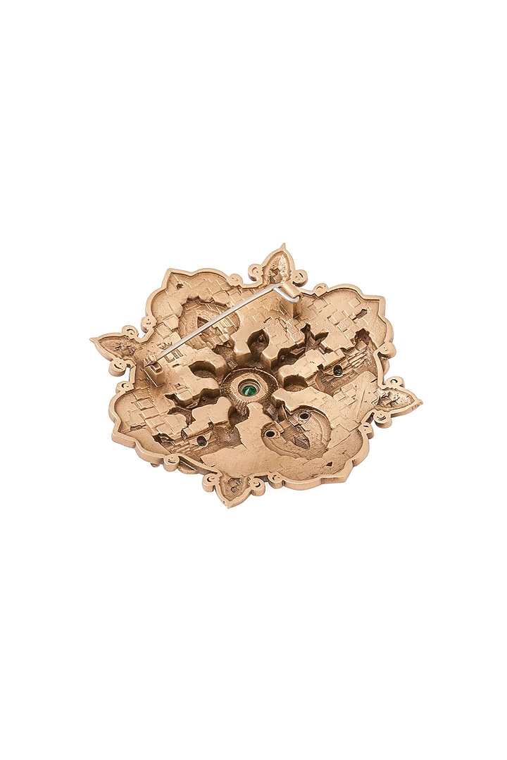 Oxidised Antique Gold Emerald Stone Verdant Crystal Radiance Brooch by Cosa Nostraa at Pernia's Pop Up Shop