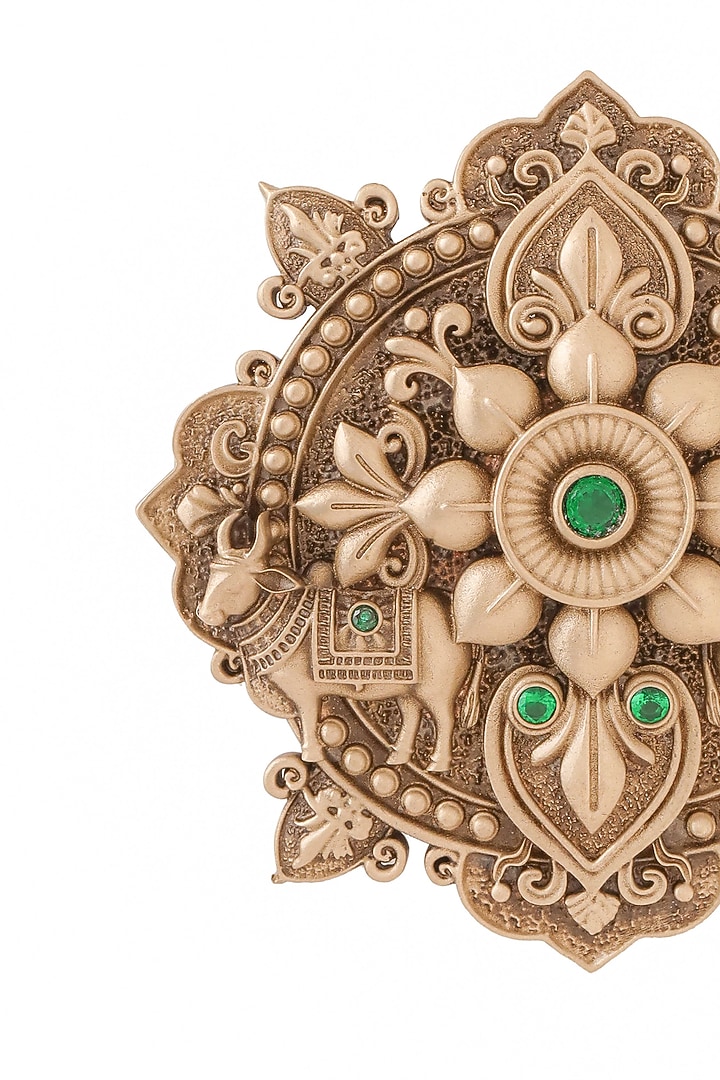 Oxidised Antique Gold Emerald Stone Verdant Crystal Radiance Brooch by Cosa Nostraa at Pernia's Pop Up Shop