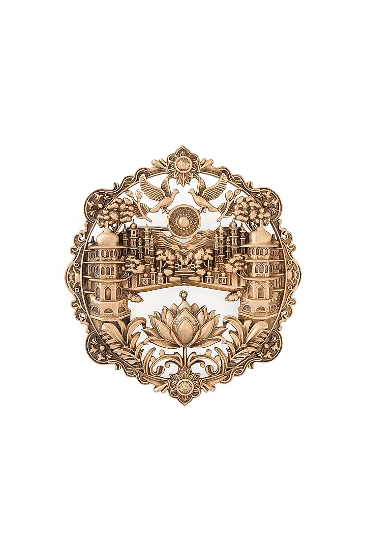 Oxidised Antique Gold Heritage Lotus City Brooch by Cosa Nostraa at Pernia's Pop Up Shop