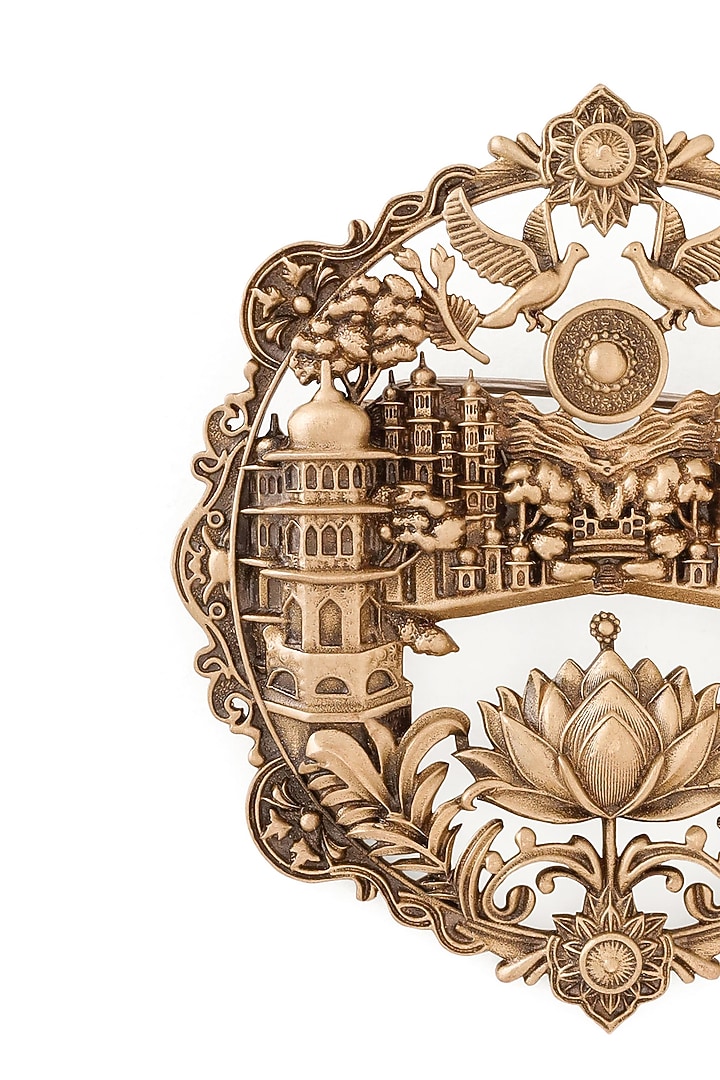 Oxidised Antique Gold Heritage Lotus City Brooch by Cosa Nostraa at Pernia's Pop Up Shop