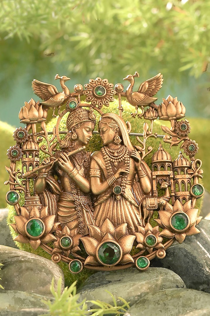 Oxidised Antique Gold Divine Love Krishna-Radha Brooch by Cosa Nostraa