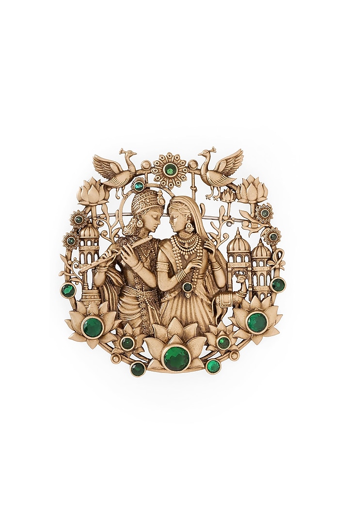Oxidised Antique Gold Divine Love Krishna-Radha Brooch by Cosa Nostraa at Pernia's Pop Up Shop