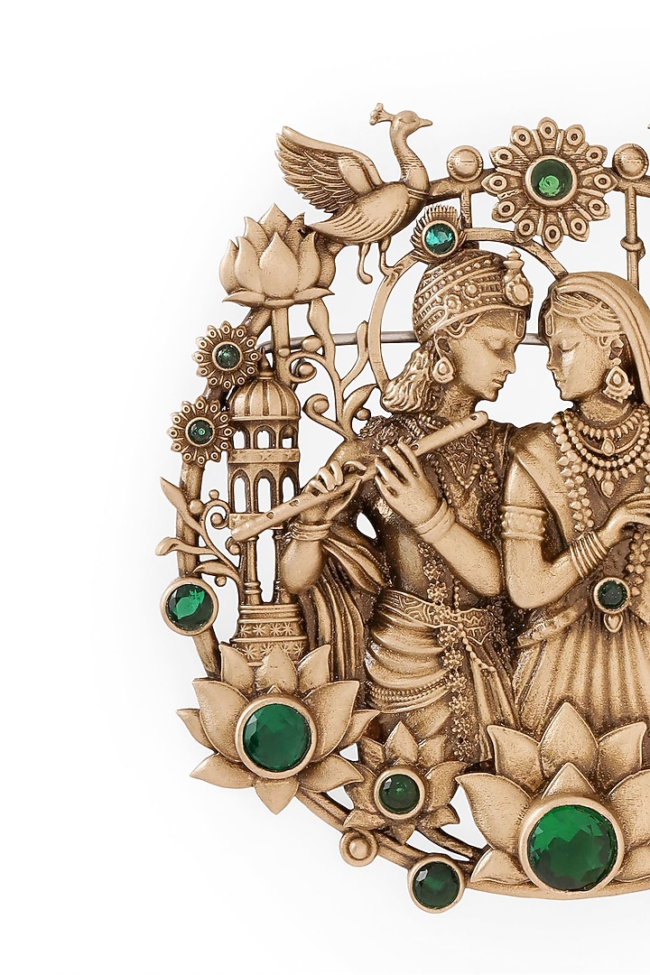 Oxidised Antique Gold Divine Love Krishna-Radha Brooch by Cosa Nostraa at Pernia's Pop Up Shop