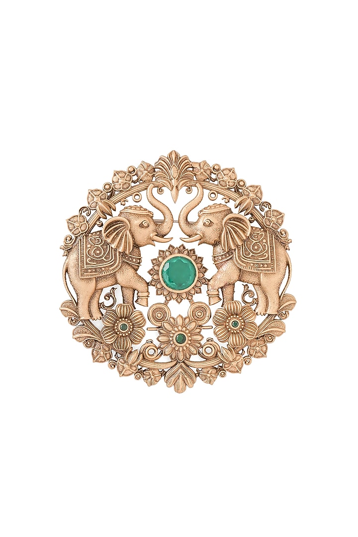 Oxidised Antique Gold Royal Elephant Embrace Brooch by Cosa Nostraa at Pernia's Pop Up Shop