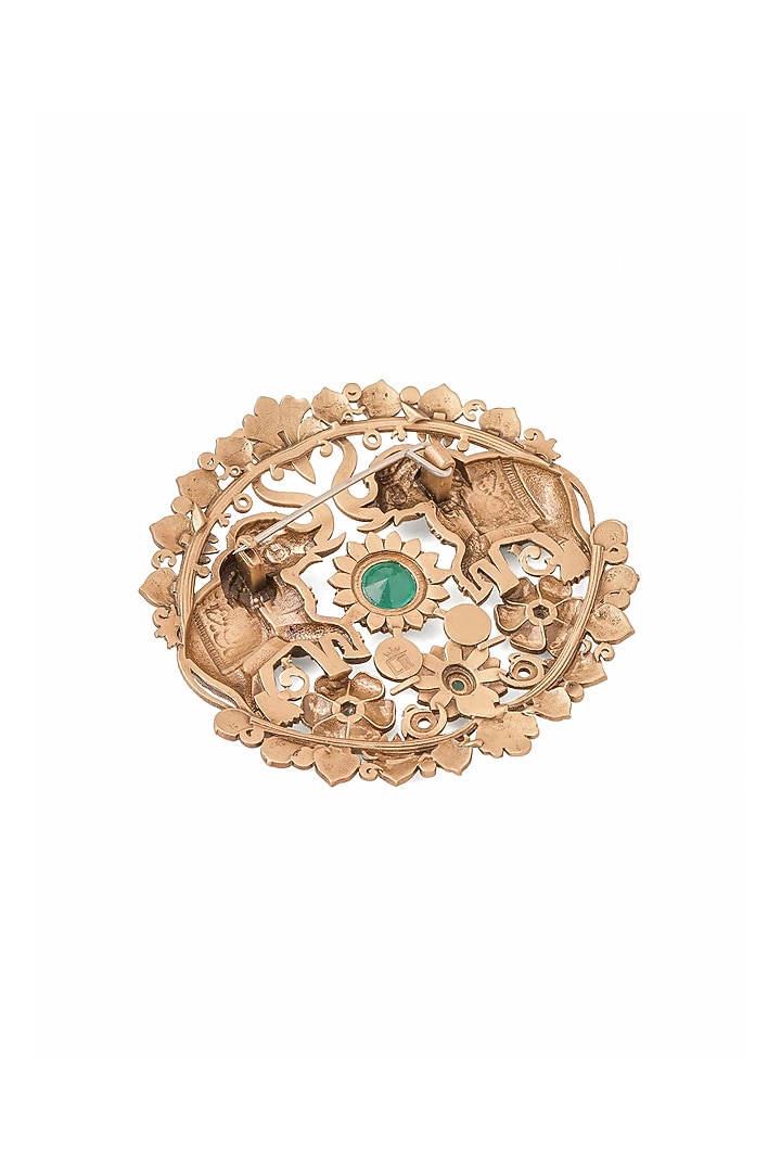 Oxidised Antique Gold Royal Elephant Embrace Brooch by Cosa Nostraa at Pernia's Pop Up Shop