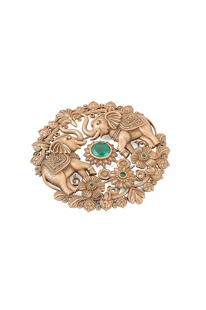 Oxidised Antique Gold Royal Elephant Embrace Brooch by Cosa Nostraa at Pernia's Pop Up Shop