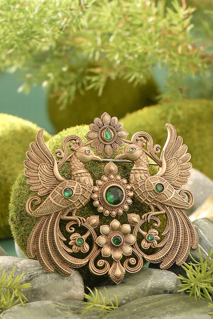 Oxidised Antique Gold Peacock Enchantment Brooch by Cosa Nostraa