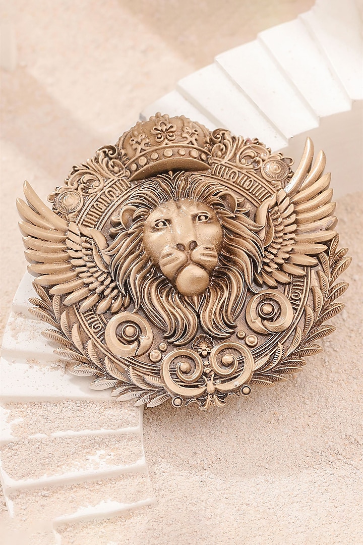 Oxidised Antique Gold Regal Lion Crest Brooch by Cosa Nostraa