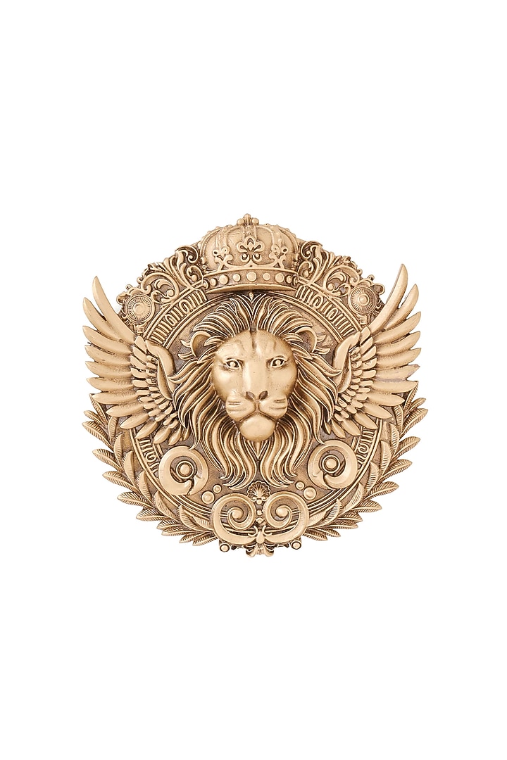 Oxidised Antique Gold Regal Lion Crest Brooch by Cosa Nostraa at Pernia's Pop Up Shop