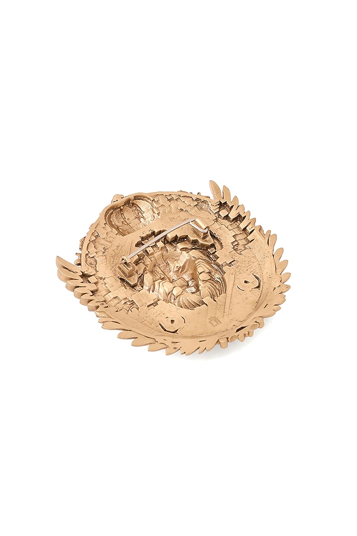 Oxidised Antique Gold Regal Lion Crest Brooch by Cosa Nostraa at Pernia's Pop Up Shop