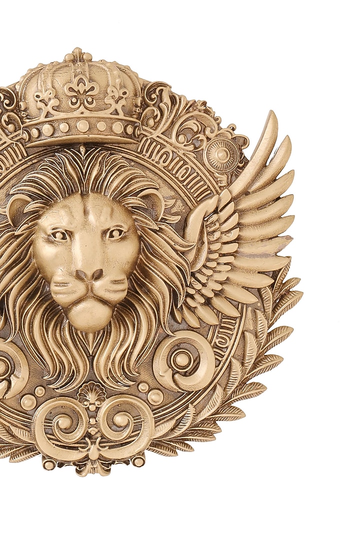Oxidised Antique Gold Regal Lion Crest Brooch by Cosa Nostraa at Pernia's Pop Up Shop