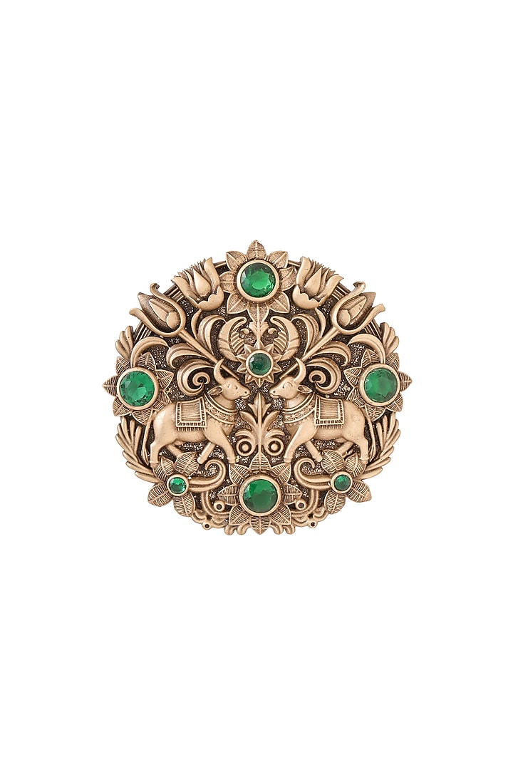 Oxidised Antique Gold Emerald Stone Royal Serenade Brooch by Cosa Nostraa at Pernia's Pop Up Shop