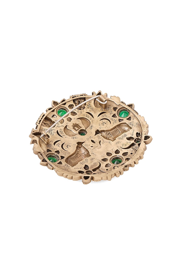 Oxidised Antique Gold Emerald Stone Royal Serenade Brooch by Cosa Nostraa at Pernia's Pop Up Shop