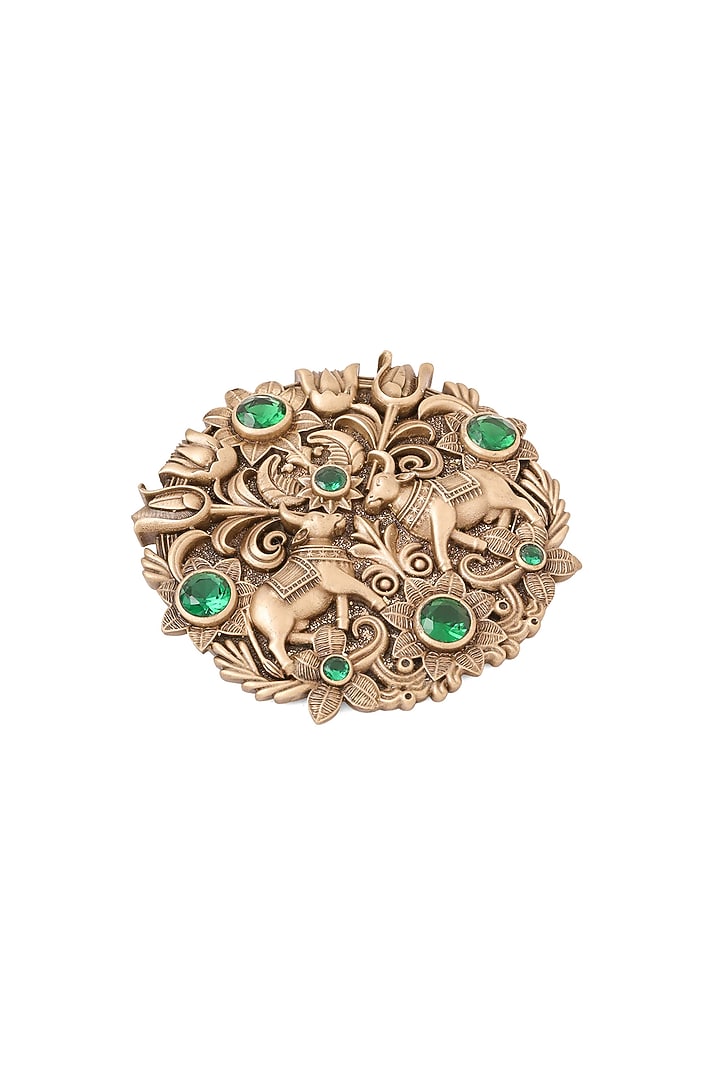Oxidised Antique Gold Emerald Stone Royal Serenade Brooch by Cosa Nostraa at Pernia's Pop Up Shop