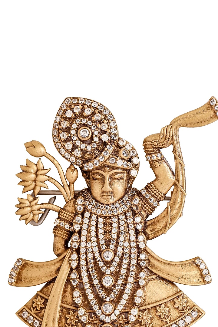 Oxidised Antique Gold Divine Shrinathji Brooch by Cosa Nostraa at Pernia's Pop Up Shop